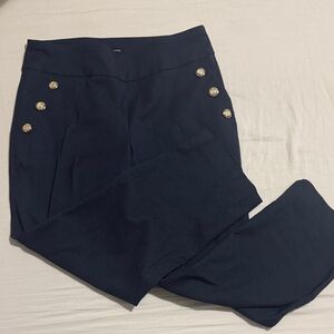 Counterparts Dark Navy Ponte Trousers with Decorative Gold Buttons